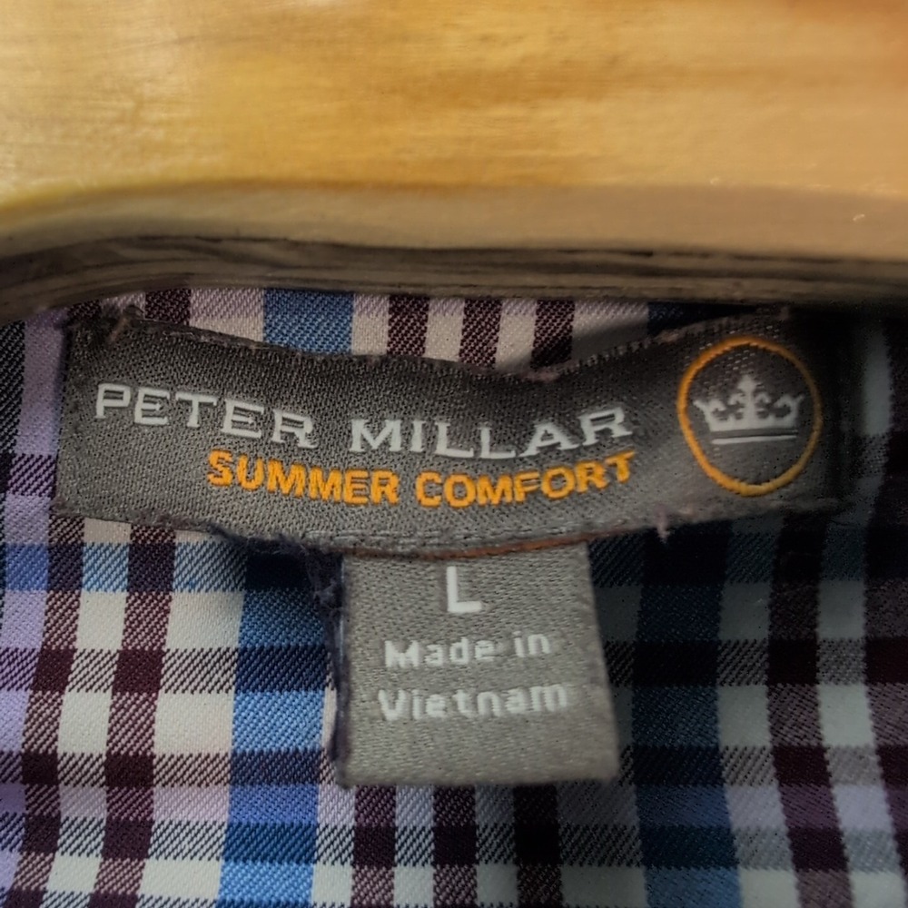 Peter Millar Mens Large Summer Comfort Button Down Plaid LS Shirt - Pelican L - Picture 7 of 12